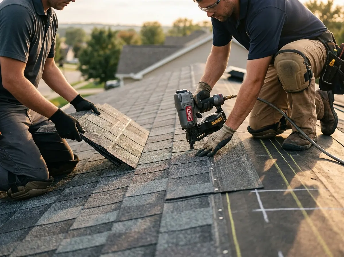 Professional roofer working on a residential roof in Tanque Verde